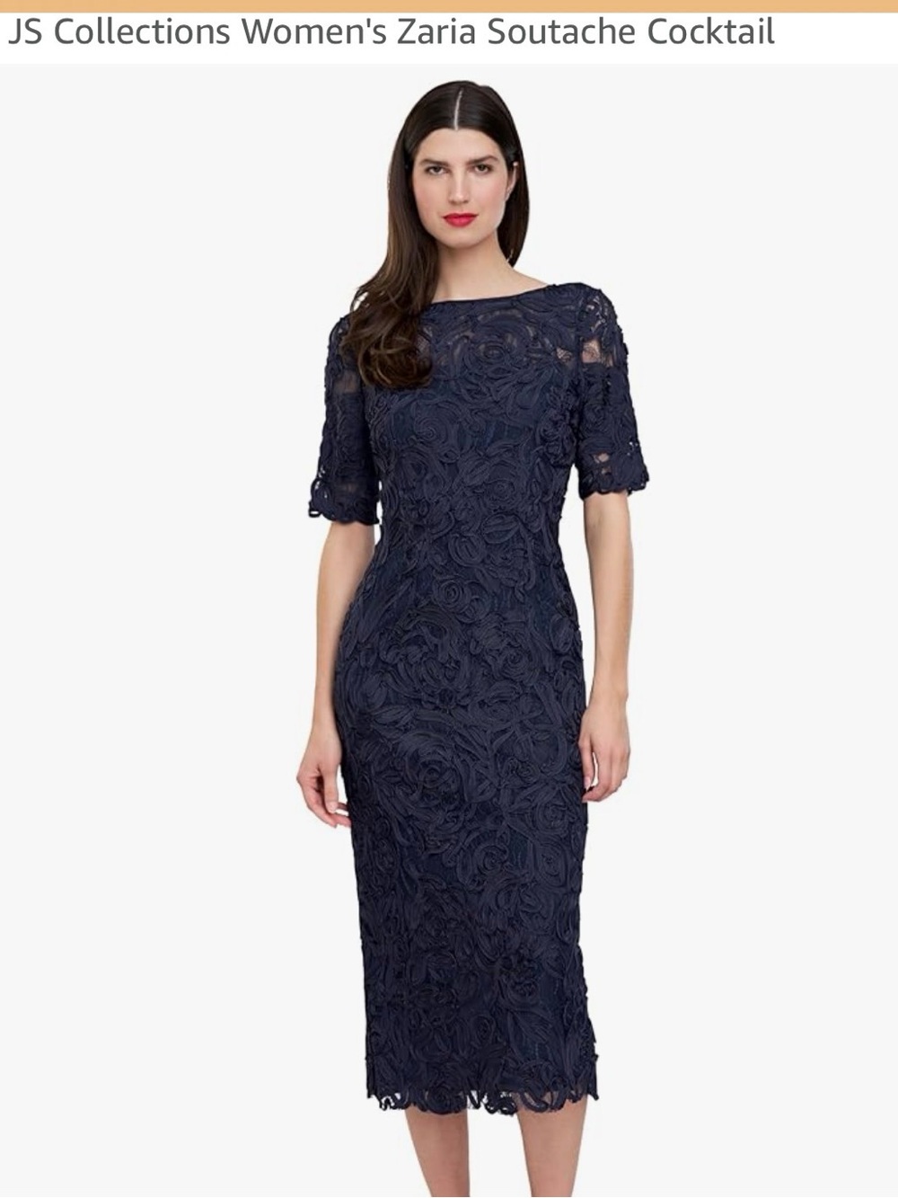 JS Collections Navy Floral Soutache Midi Dress size 8